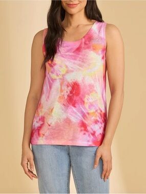 Women's Pink Tie-Dye Sleeveless Tank Top NEW